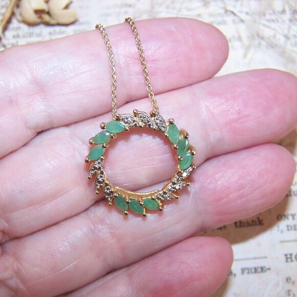 ROSS SIMONS Sterling Silver Vermeil Emerald Diamond Eternity Pendant w/16" Chain - Picture 2 of 9